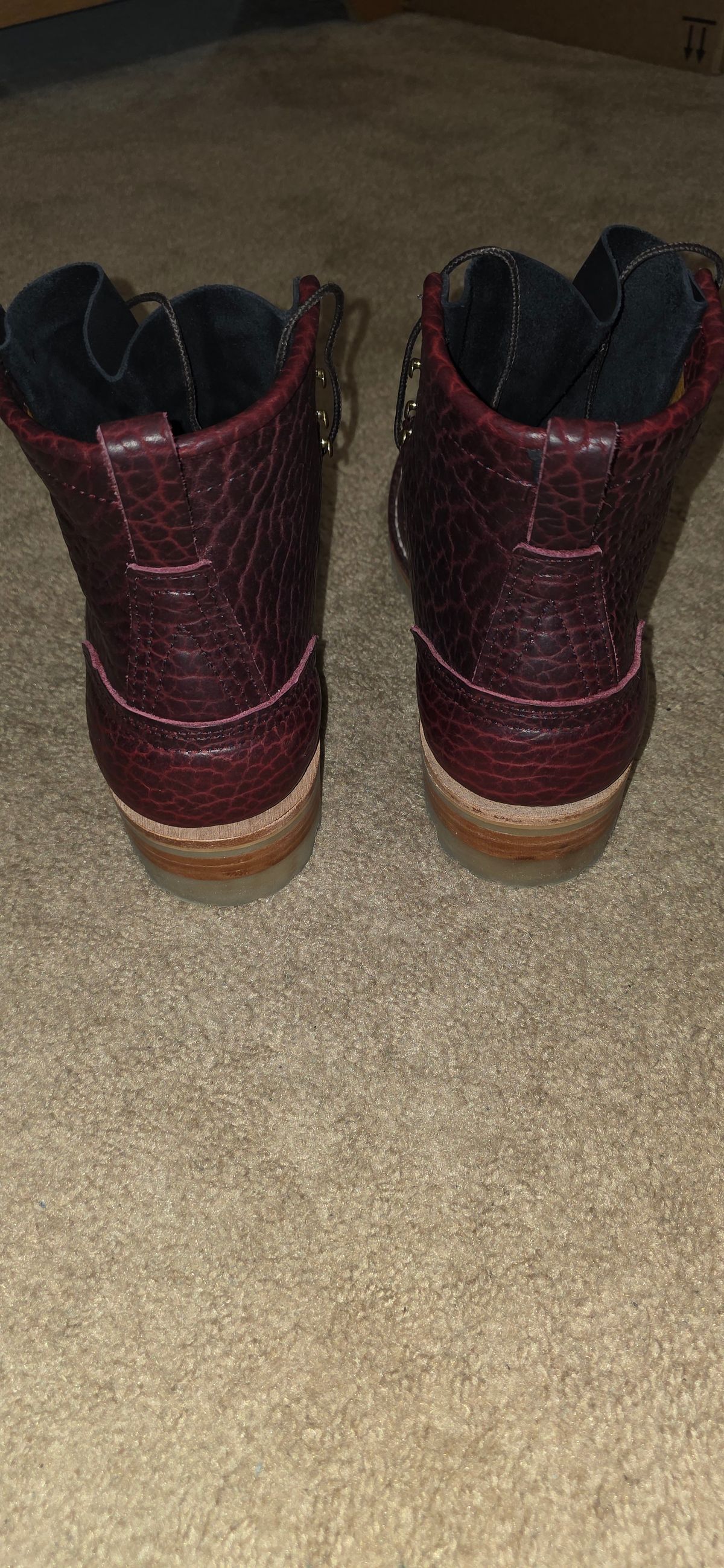 Photo by mknewman on December 1, 2025 of the Nicks 1925 Last Dress Boot in Law Tanning Oxblood Smooth Shruken Bison.