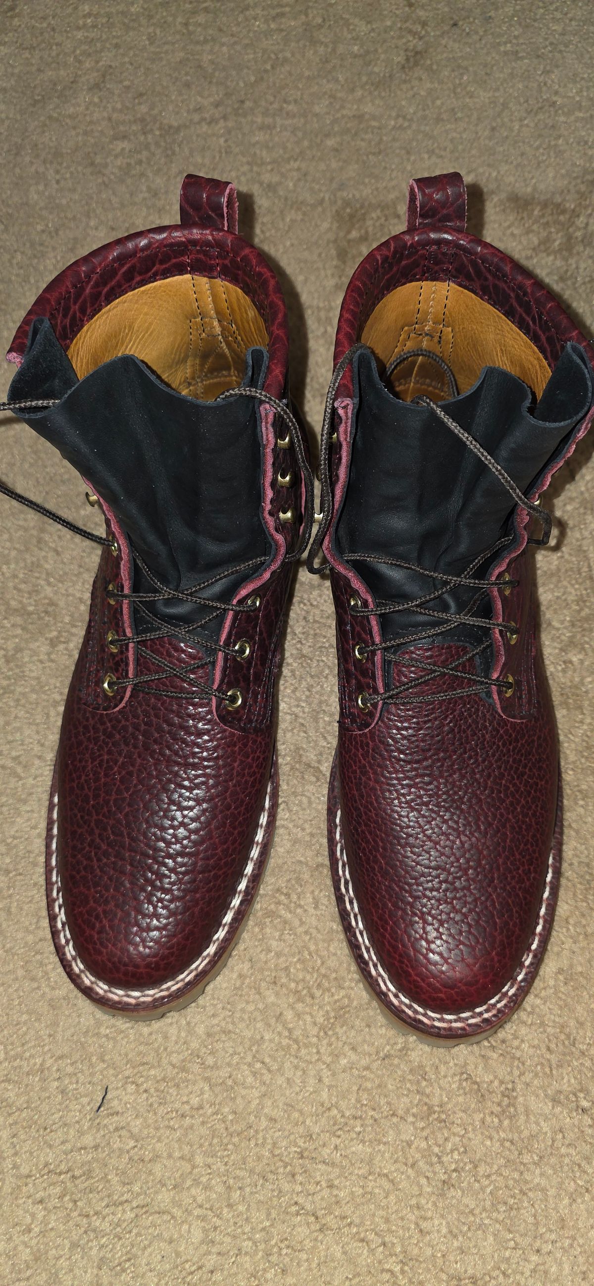 Photo by mknewman on December 1, 2025 of the Nicks 1925 Last Dress Boot in Law Tanning Oxblood Smooth Shruken Bison.