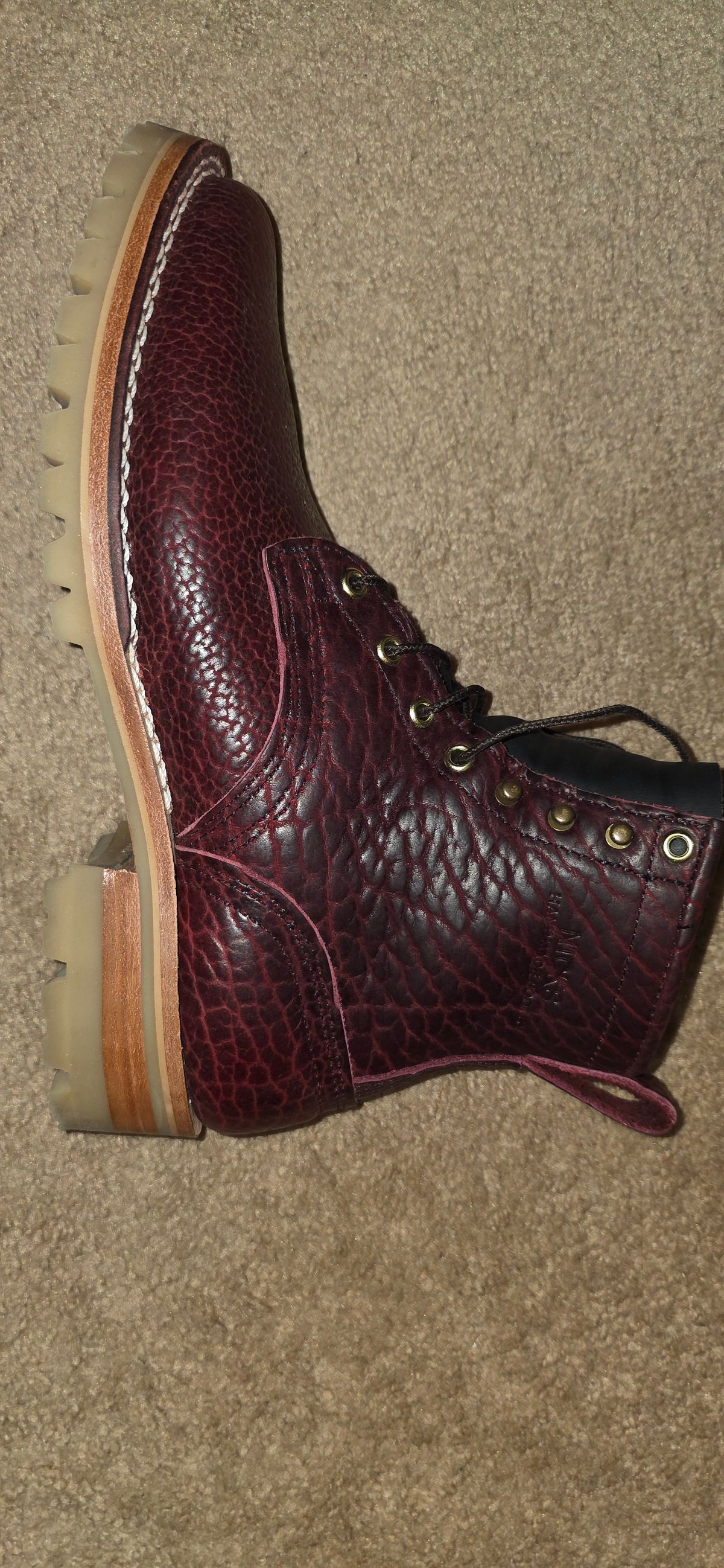 Photo by mknewman on December 1, 2025 of the Nicks 1925 Last Dress Boot in Law Tanning Oxblood Smooth Shruken Bison.