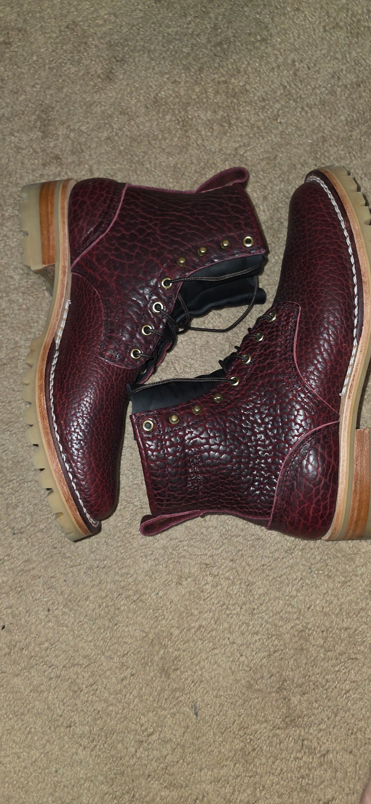 Photo by mknewman on December 1, 2025 of the Nicks 1925 Last Dress Boot in Law Tanning Oxblood Smooth Shruken Bison.