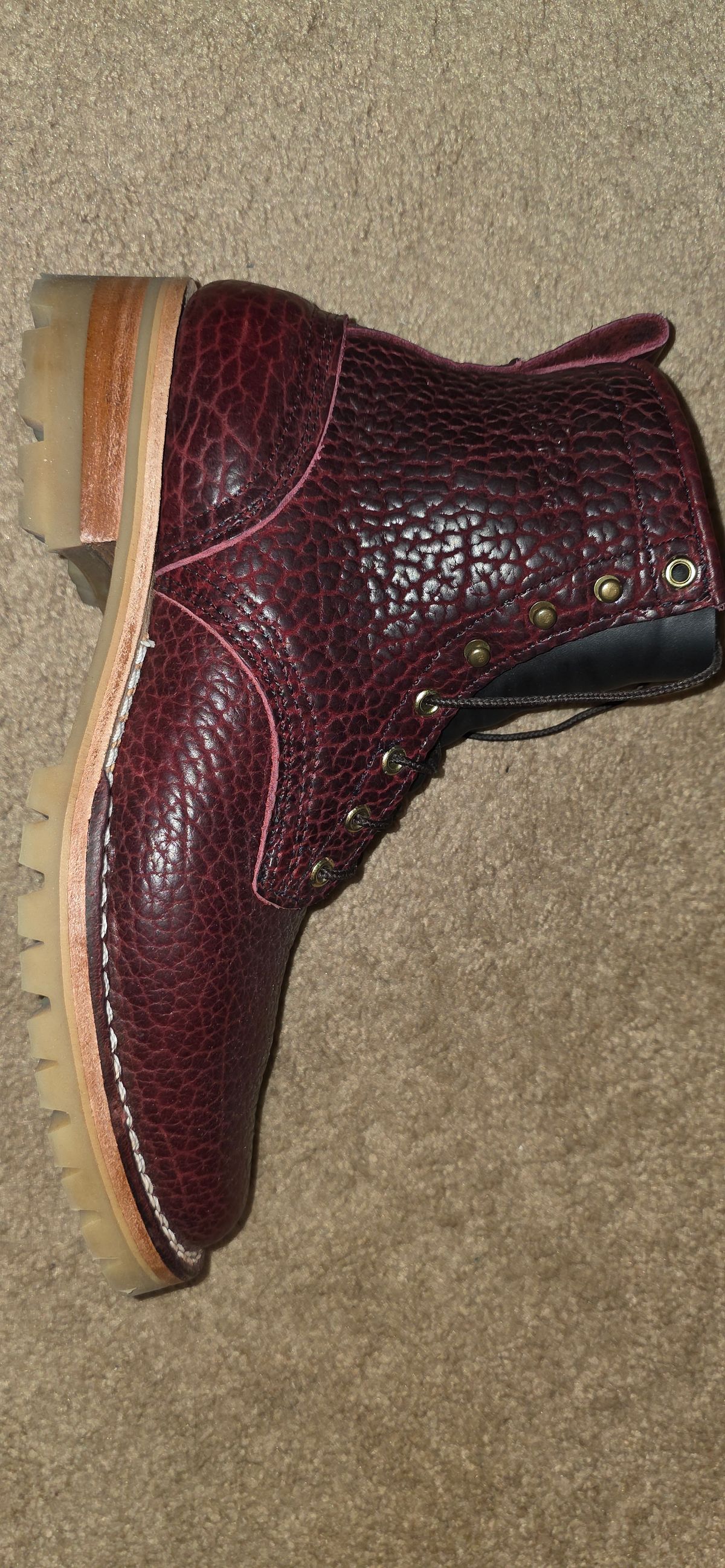 Photo by mknewman on December 1, 2025 of the Nicks 1925 Last Dress Boot in Law Tanning Oxblood Smooth Shruken Bison.