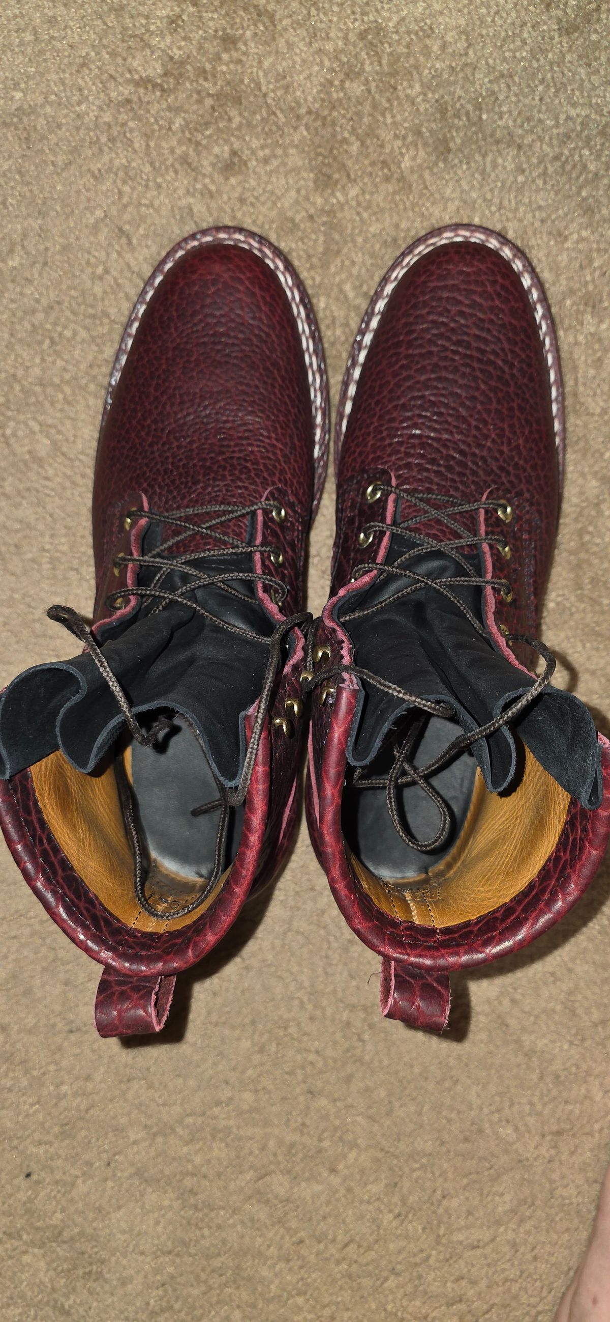 Photo by mknewman on December 1, 2025 of the Nicks 1925 Last Dress Boot in Law Tanning Oxblood Smooth Shruken Bison.