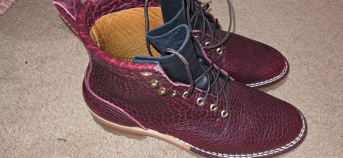 Photo by mknewman on December 8, 2025 of the Nicks 1925 Last Dress Boot in Law Tanning Oxblood Smooth Shruken Bison.