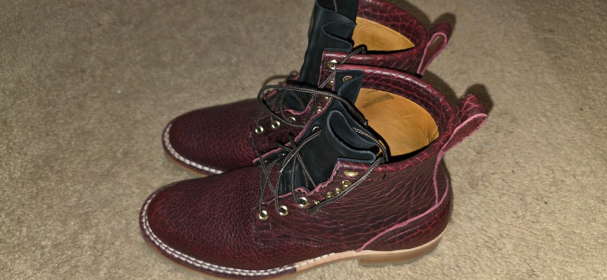 Photo by mknewman on December 8, 2025 of the Nicks 1925 Last Dress Boot in Law Tanning Oxblood Smooth Shruken Bison.