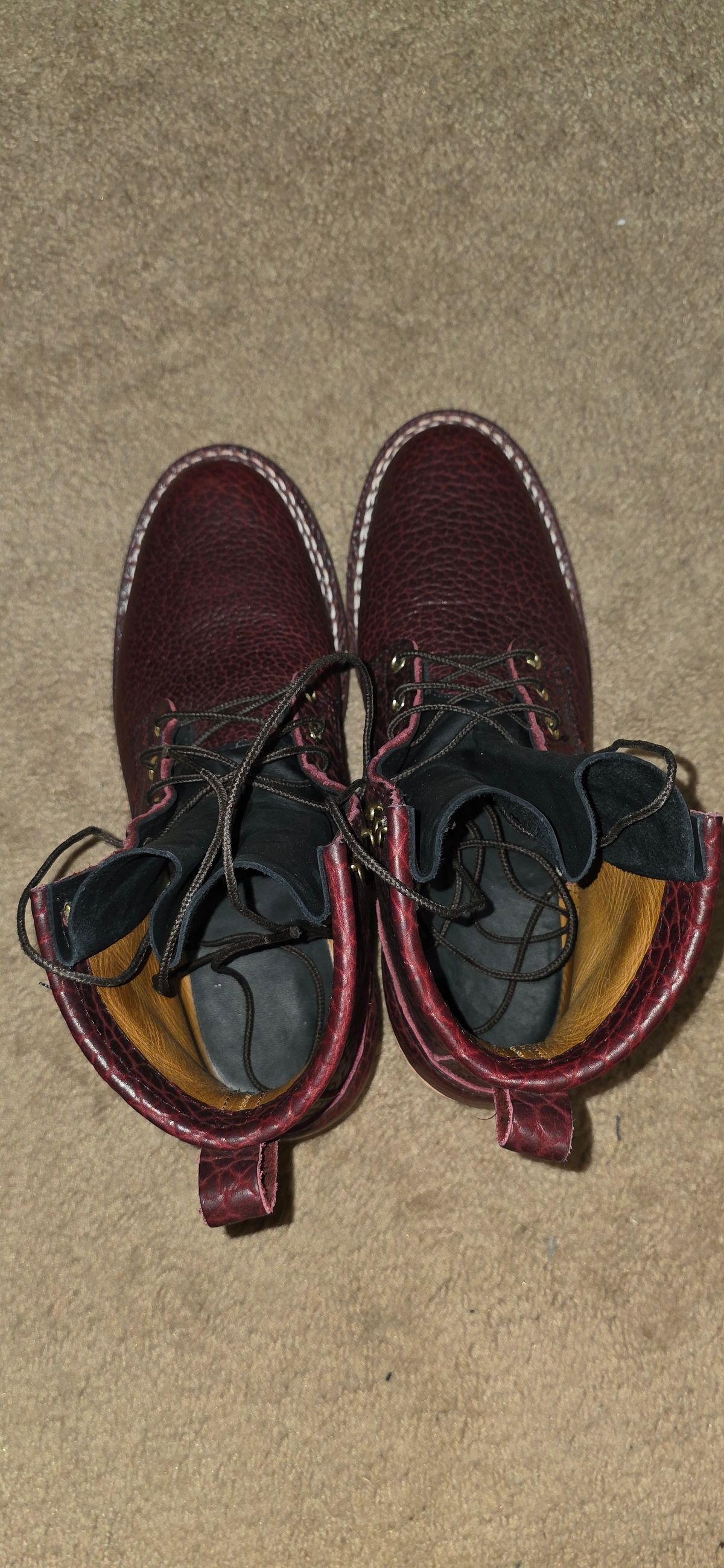 Photo by mknewman on December 8, 2025 of the Nicks 1925 Last Dress Boot in Law Tanning Oxblood Smooth Shruken Bison.