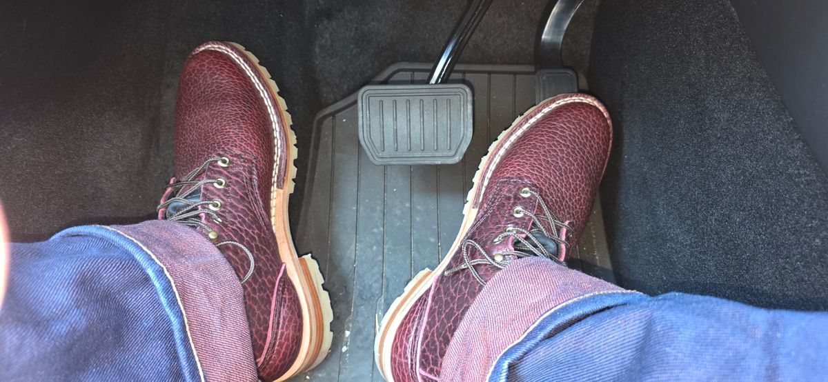 Photo by mknewman on December 11, 2025 of the Nicks 1925 Last Dress Boot in Law Tanning Oxblood Smooth Shruken Bison.