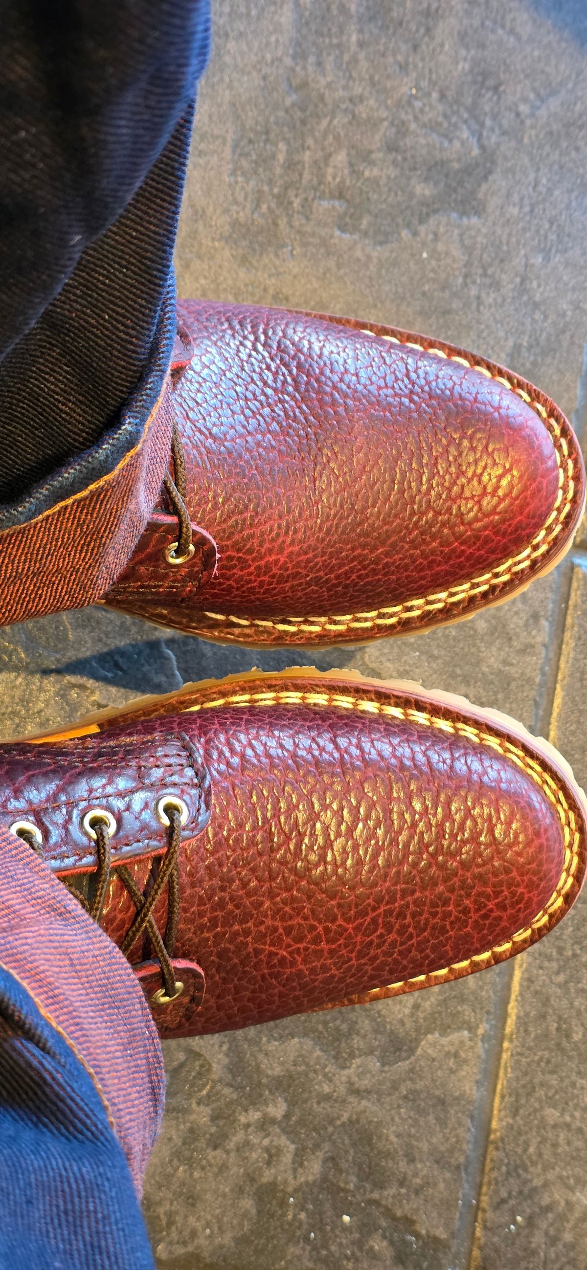 Photo by mknewman on December 11, 2025 of the Nicks 1925 Last Dress Boot in Law Tanning Oxblood Smooth Shruken Bison.