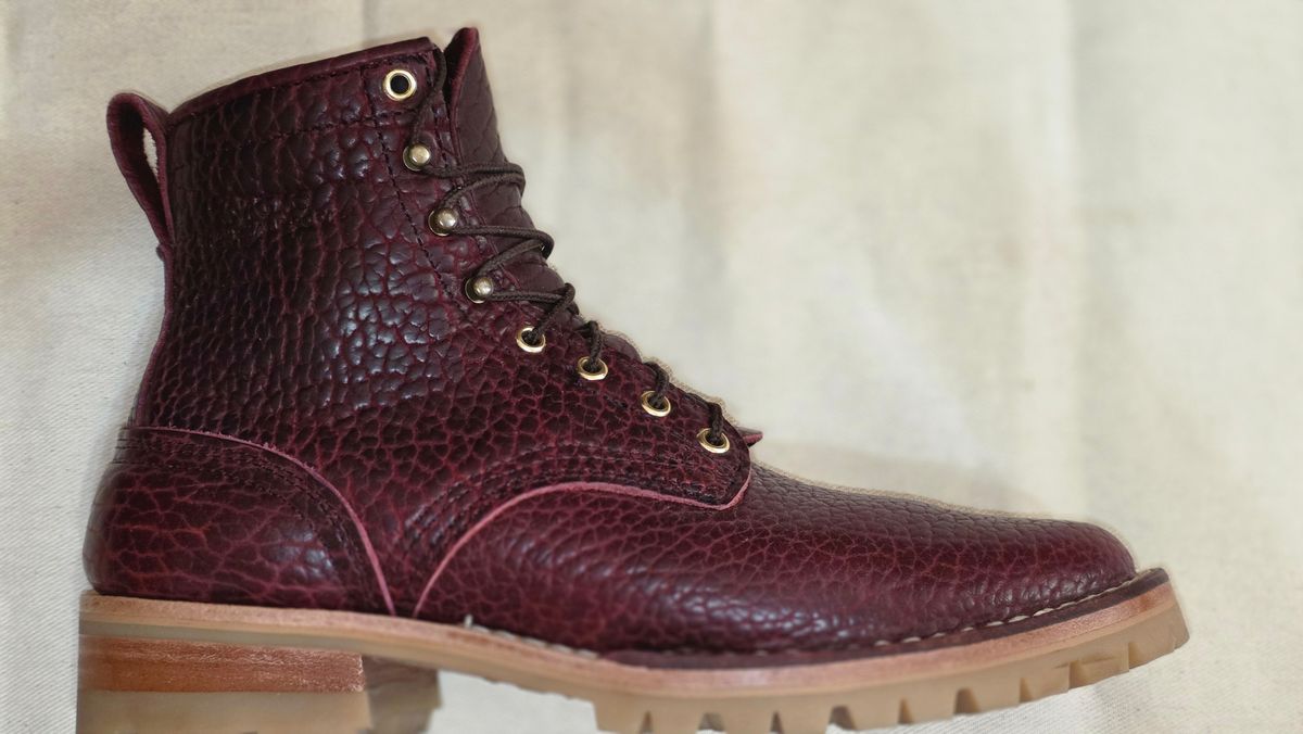 Photo by mknewman on January 1, 2026 of the Nicks 1925 Last Dress Boot in Law Tanning Oxblood Smooth Shruken Bison.