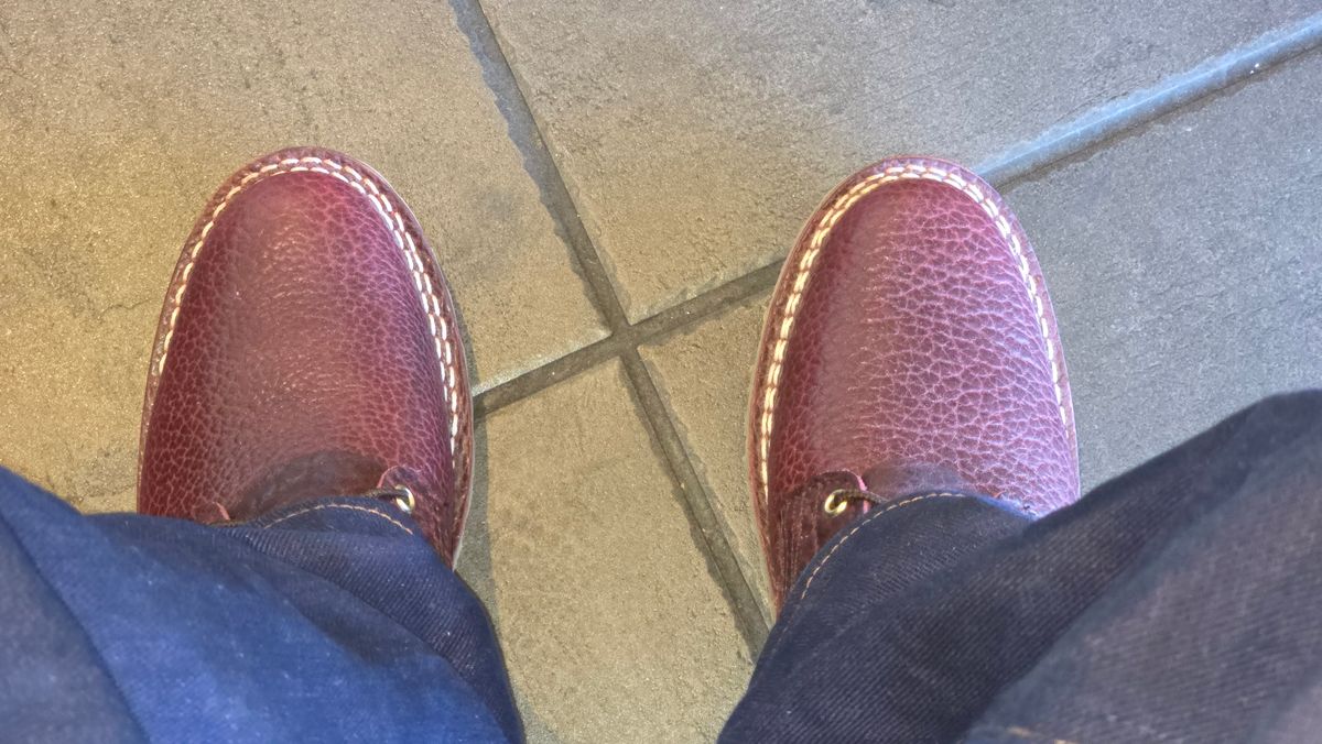 Photo by mknewman on January 2, 2026 of the Nicks 1925 Last Dress Boot in Law Tanning Oxblood Smooth Shruken Bison.