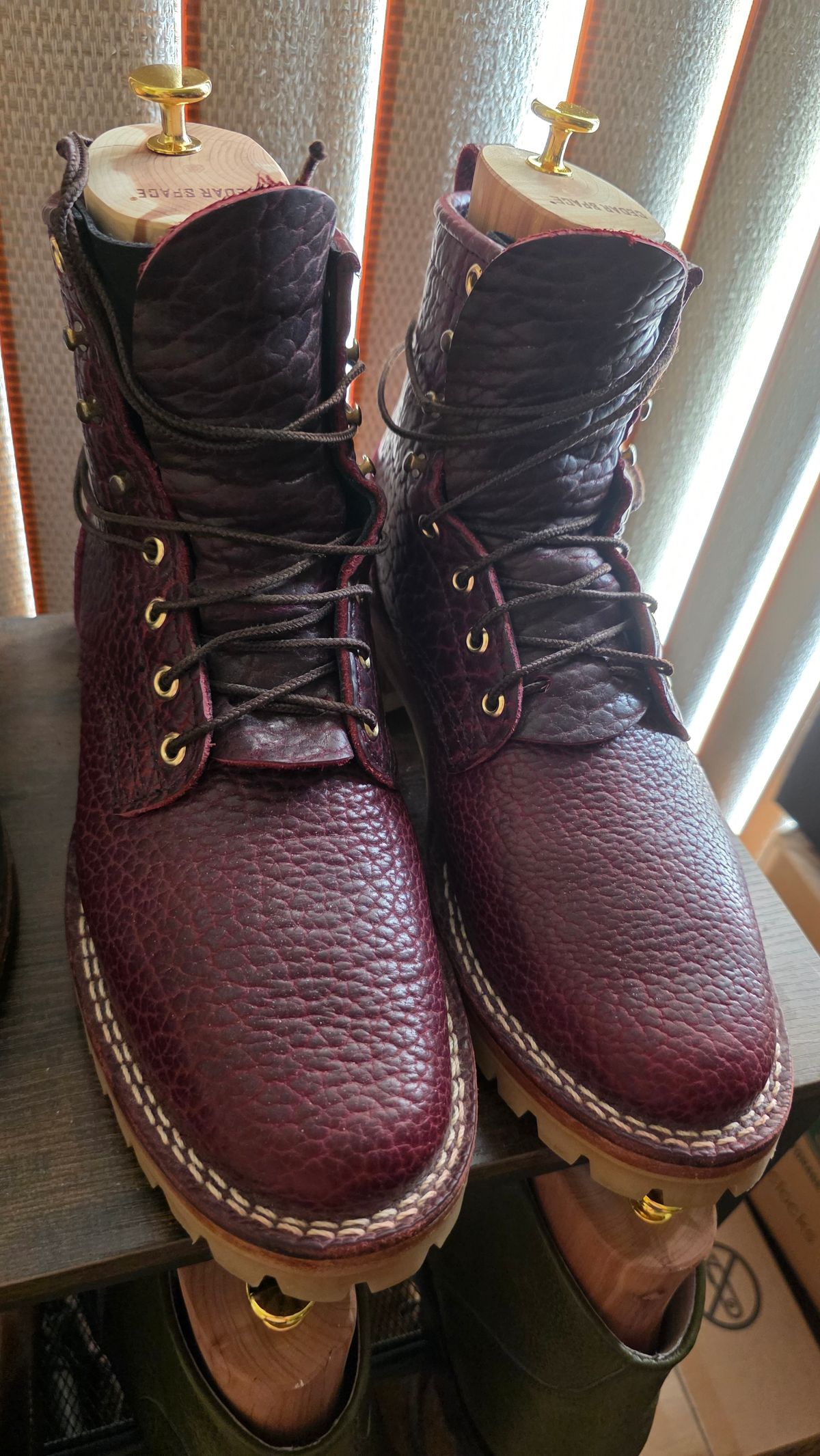 Photo by mknewman on February 22, 2026 of the Nicks 1925 Last Dress Boot in Law Tanning Oxblood Smooth Shruken Bison.