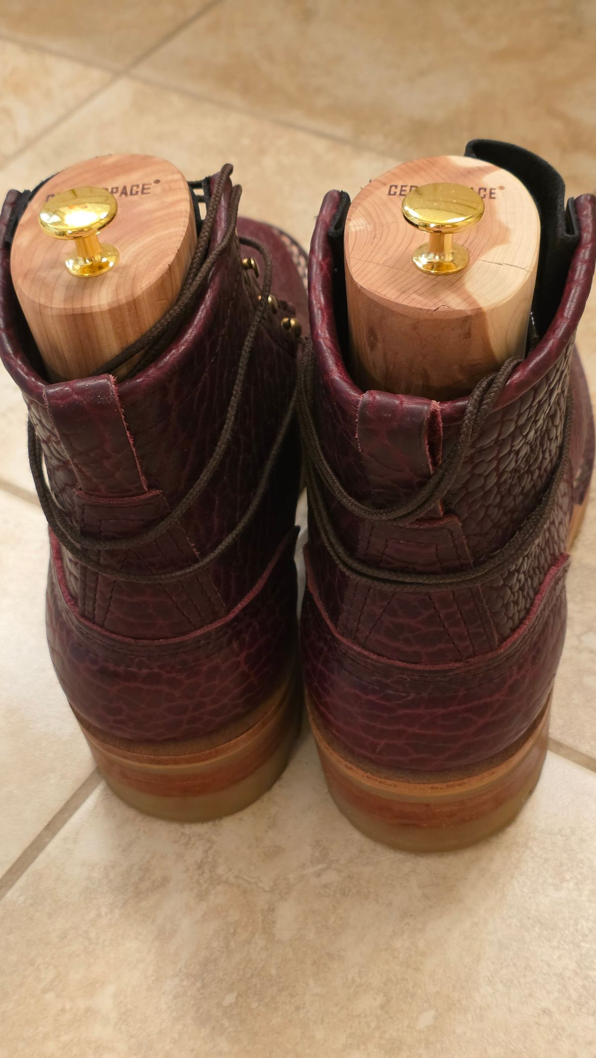 Photo by mknewman on March 1, 2026 of the Nicks 1925 Last Dress Boot in Law Tanning Oxblood Smooth Shruken Bison.