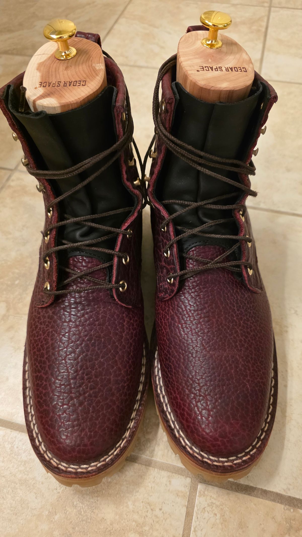 Photo by mknewman on March 1, 2026 of the Nicks 1925 Last Dress Boot in Law Tanning Oxblood Smooth Shruken Bison.