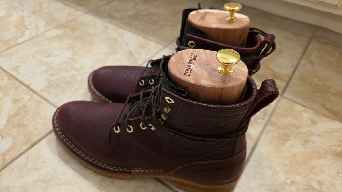 Photo by mknewman on March 1, 2026 of the Nicks 1925 Last Dress Boot in Law Tanning Oxblood Smooth Shruken Bison.