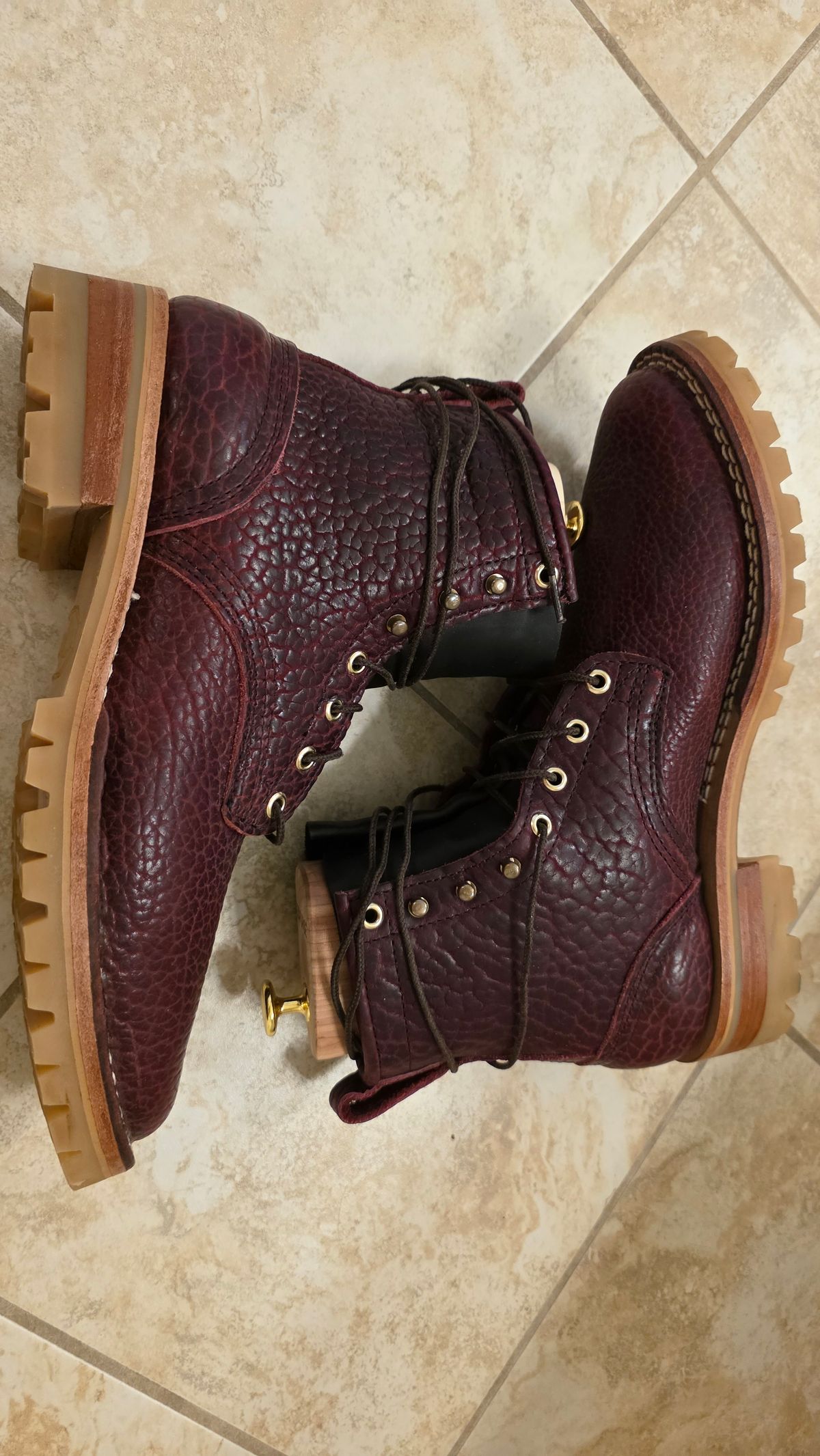 Photo by mknewman on March 1, 2026 of the Nicks 1925 Last Dress Boot in Law Tanning Oxblood Smooth Shruken Bison.