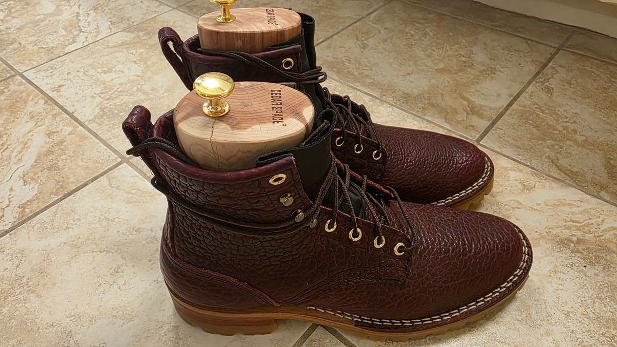 Photo by mknewman on March 1, 2026 of the Nicks 1925 Last Dress Boot in Law Tanning Oxblood Smooth Shruken Bison.