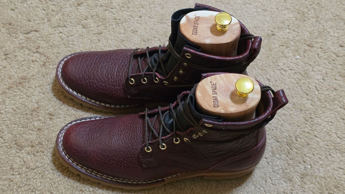 Photo by mknewman on March 10, 2026 of the Nicks 1925 Last Dress Boot in Law Tanning Oxblood Smooth Shruken Bison.