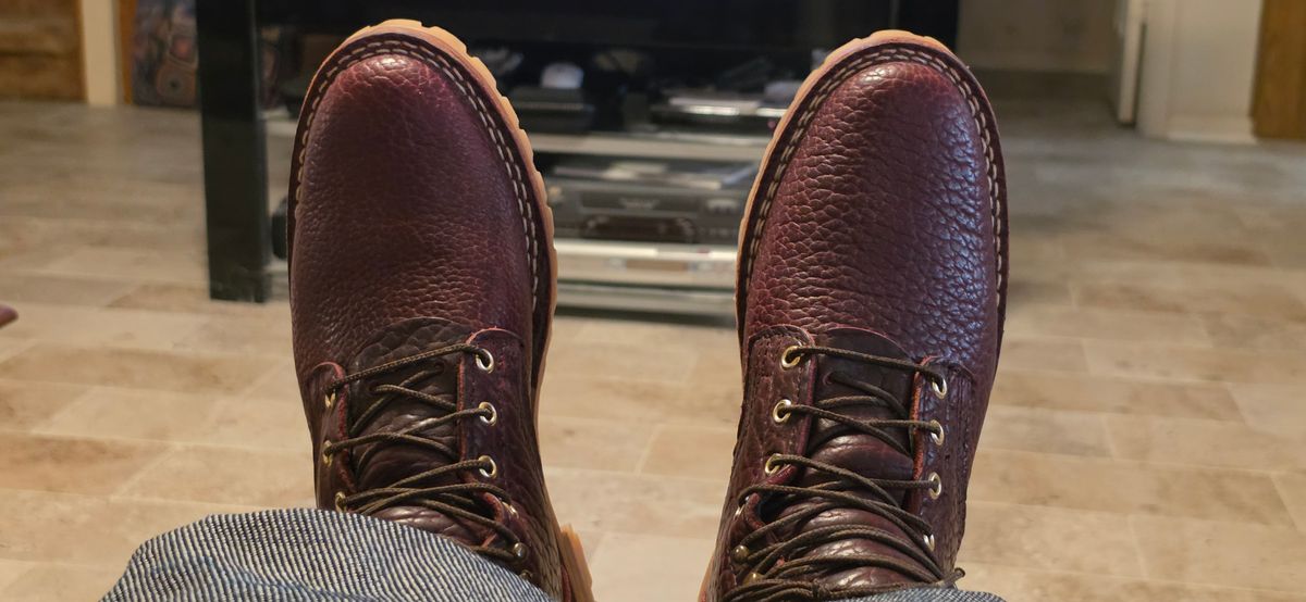 Photo by mknewman on June 27, 2026 of the Nicks 1925 Last Dress Boot in Law Tanning Oxblood Smooth Shruken Bison.