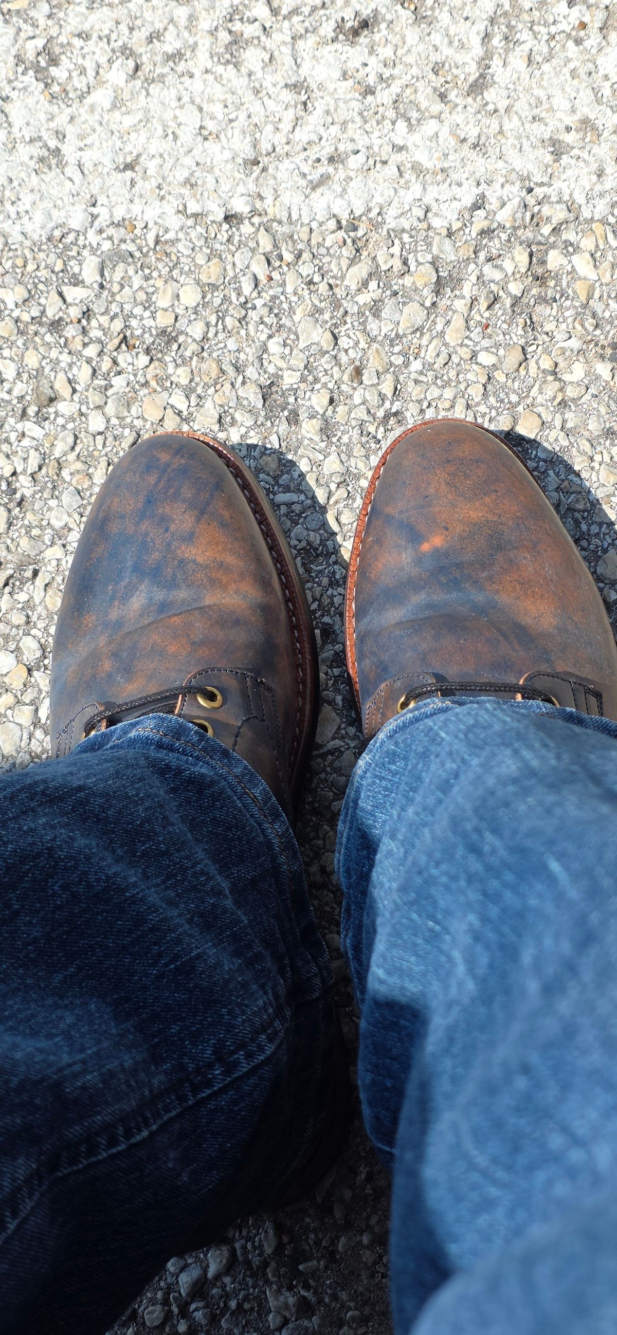 Photo by mknewman on August 26, 2025 of the Blkbrd Shoemaker Ocean in Rocado - "Marbled" Shell Cordovan - Veg Tanned (Ocean).