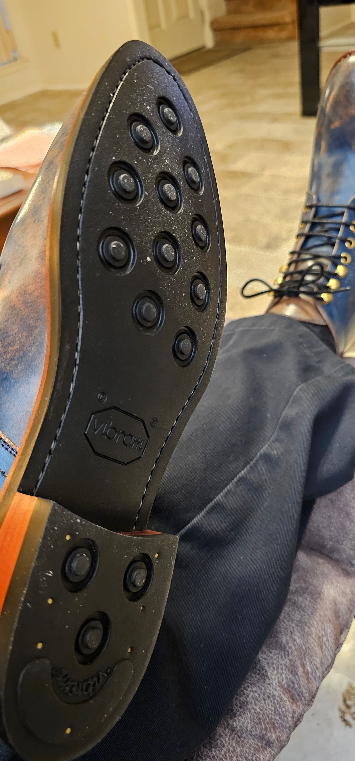 Photo by mknewman on February 18, 2025 of the Blkbrd Shoemaker Custom Model in Rocado Ultraviolet Marbled Shell Cordovan.