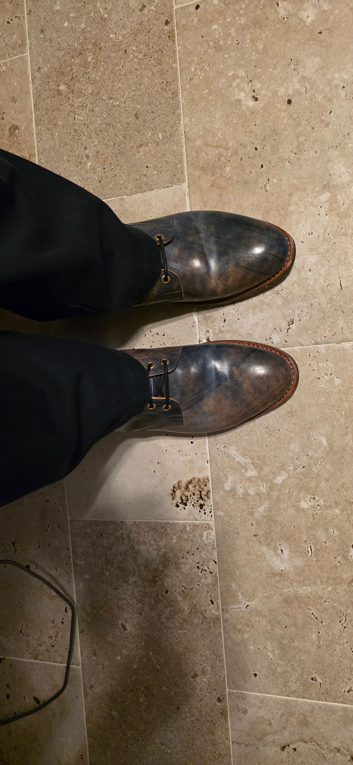 Photo by mknewman on June 9, 2025 of the Blkbrd Shoemaker Custom Model in Rocado Ultraviolet Marbled Shell Cordovan.