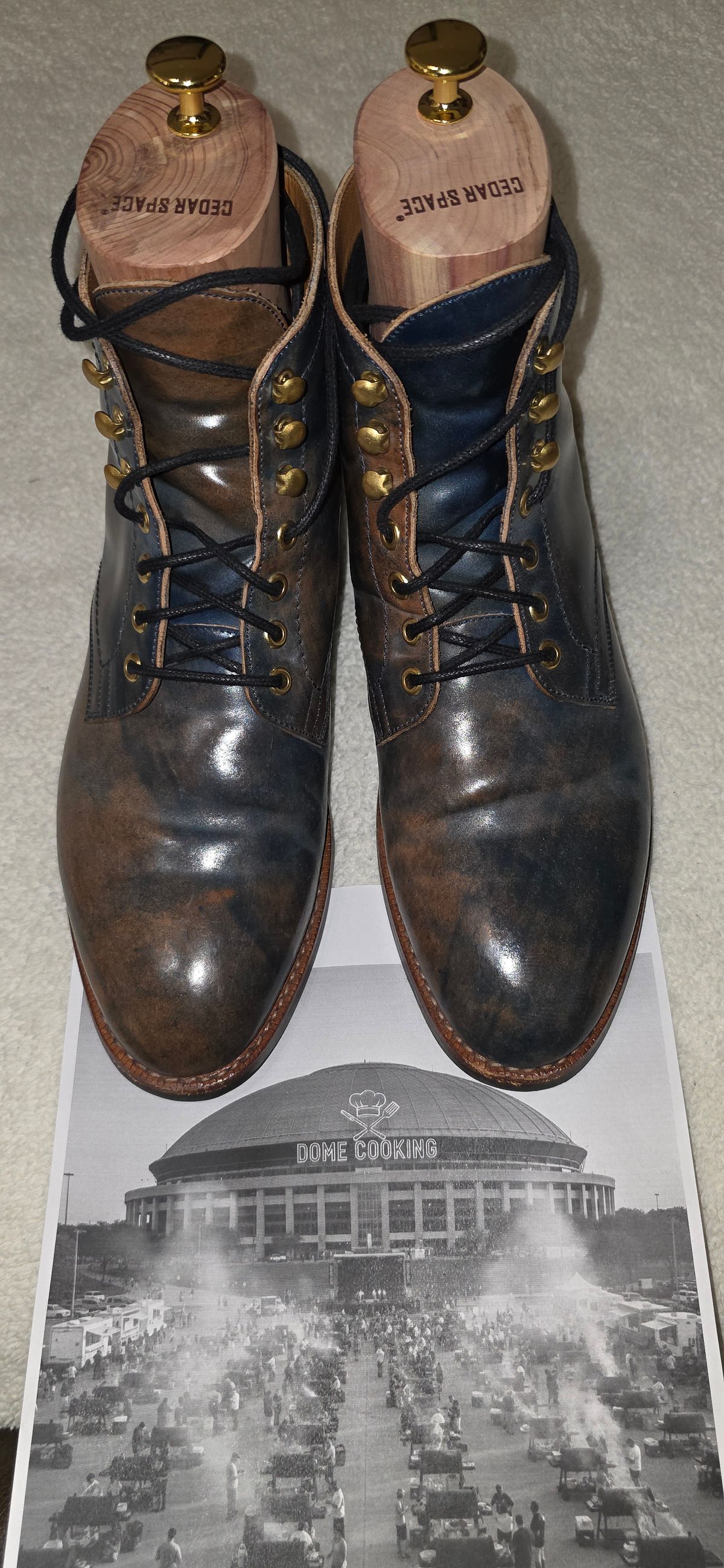 Photo by mknewman on November 3, 2025 of the Blkbrd Shoemaker Ocean in Rocado - "Marbled" Shell Cordovan - Veg Tanned (Ocean).