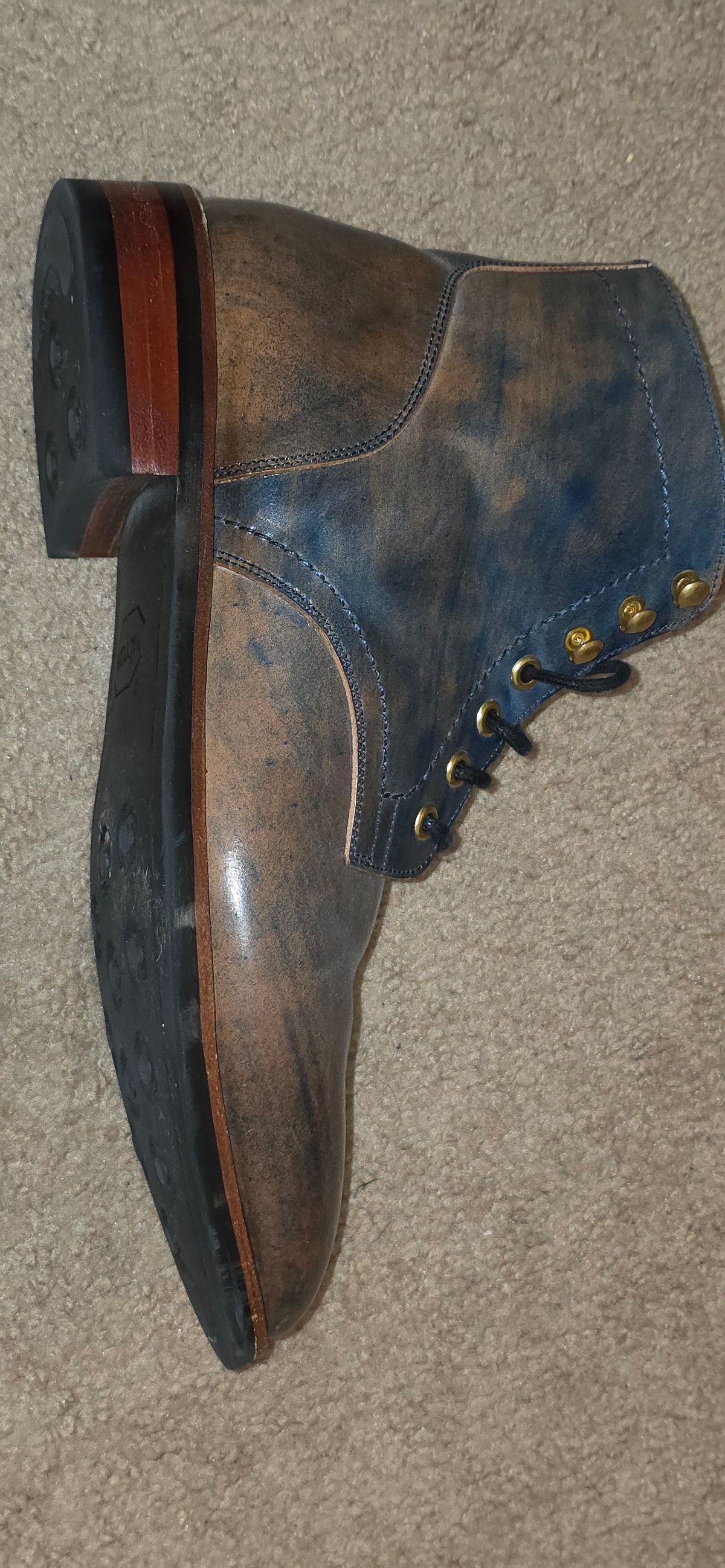 Photo by mknewman on November 23, 2025 of the Blkbrd Shoemaker Ocean in Rocado - "Marbled" Shell Cordovan - Veg Tanned (Ocean).