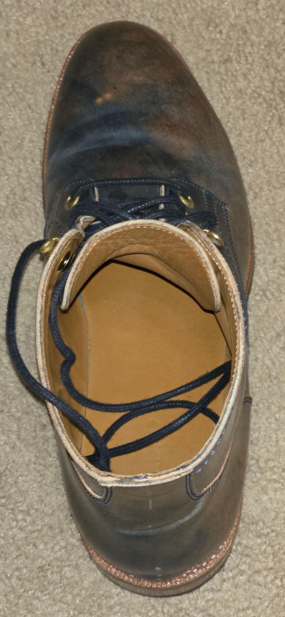 Photo by mknewman on November 23, 2025 of the Blkbrd Shoemaker Ocean in Rocado - "Marbled" Shell Cordovan - Veg Tanned (Ocean).