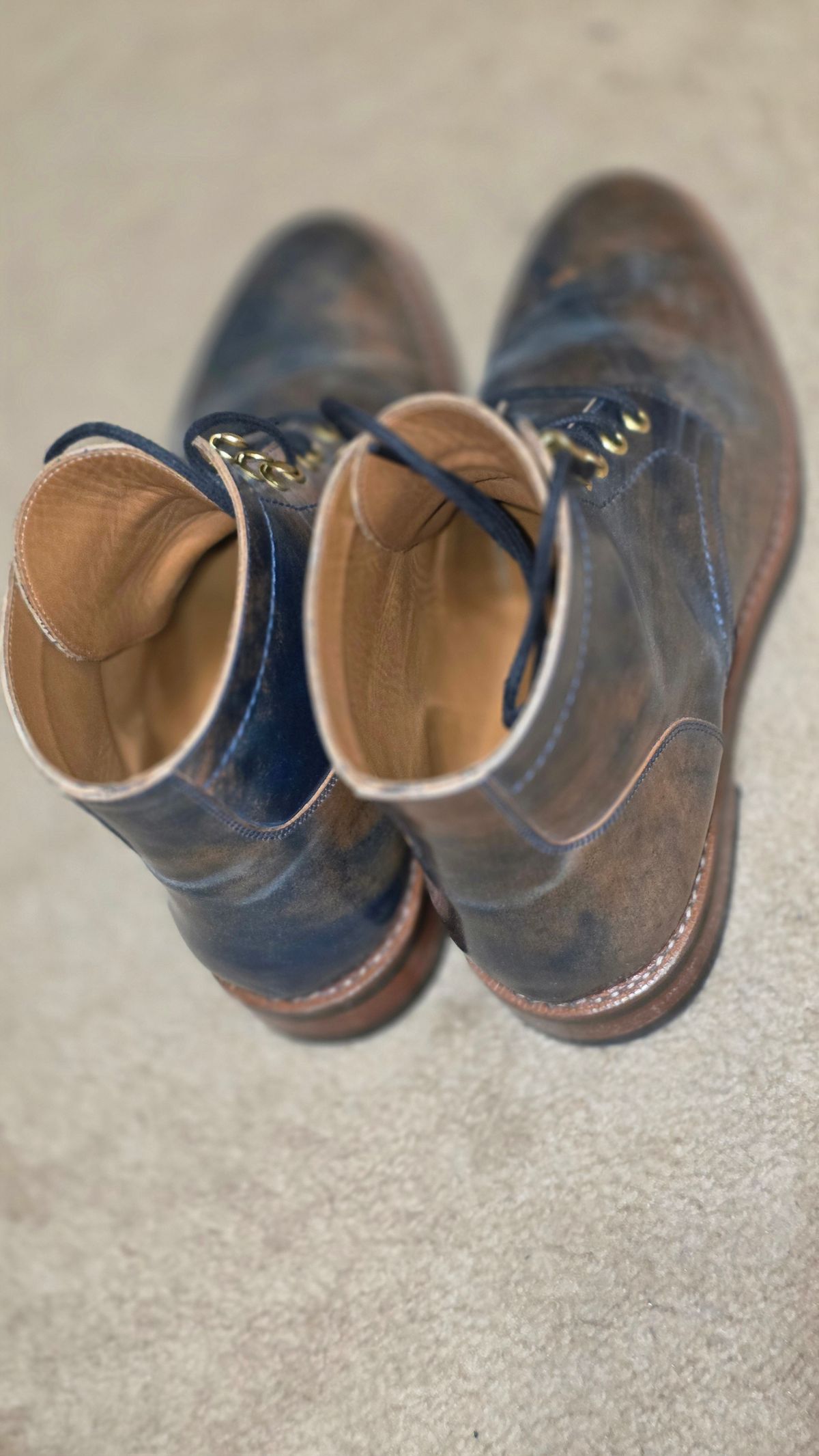 Photo by mknewman on February 24, 2026 of the Blkbrd Shoemaker Ocean in Rocado - "Marbled" Shell Cordovan - Veg Tanned (Ocean).