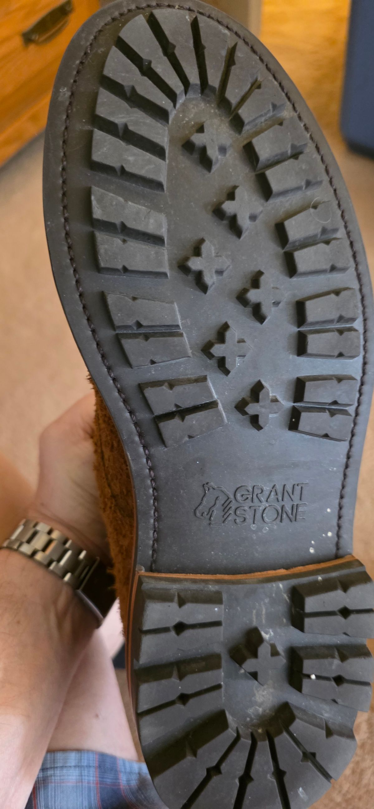 Photo by mknewman on August 13, 2025 of the Grant Stone Brass Boot in C.F. Stead Bronze Rough Mohawk.
