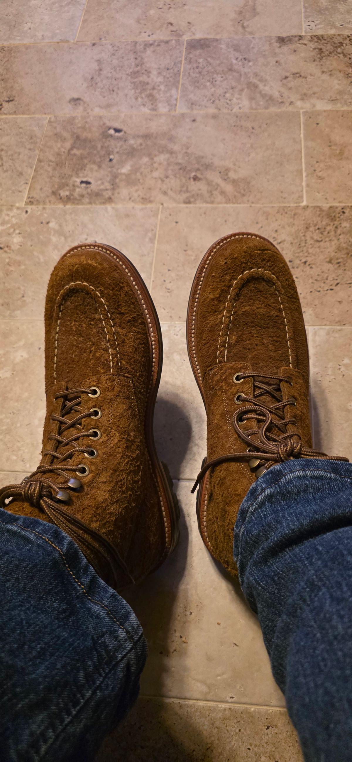 Photo by mknewman on September 30, 2025 of the Grant Stone Brass Boot in C.F. Stead Bronze Rough Mohawk.