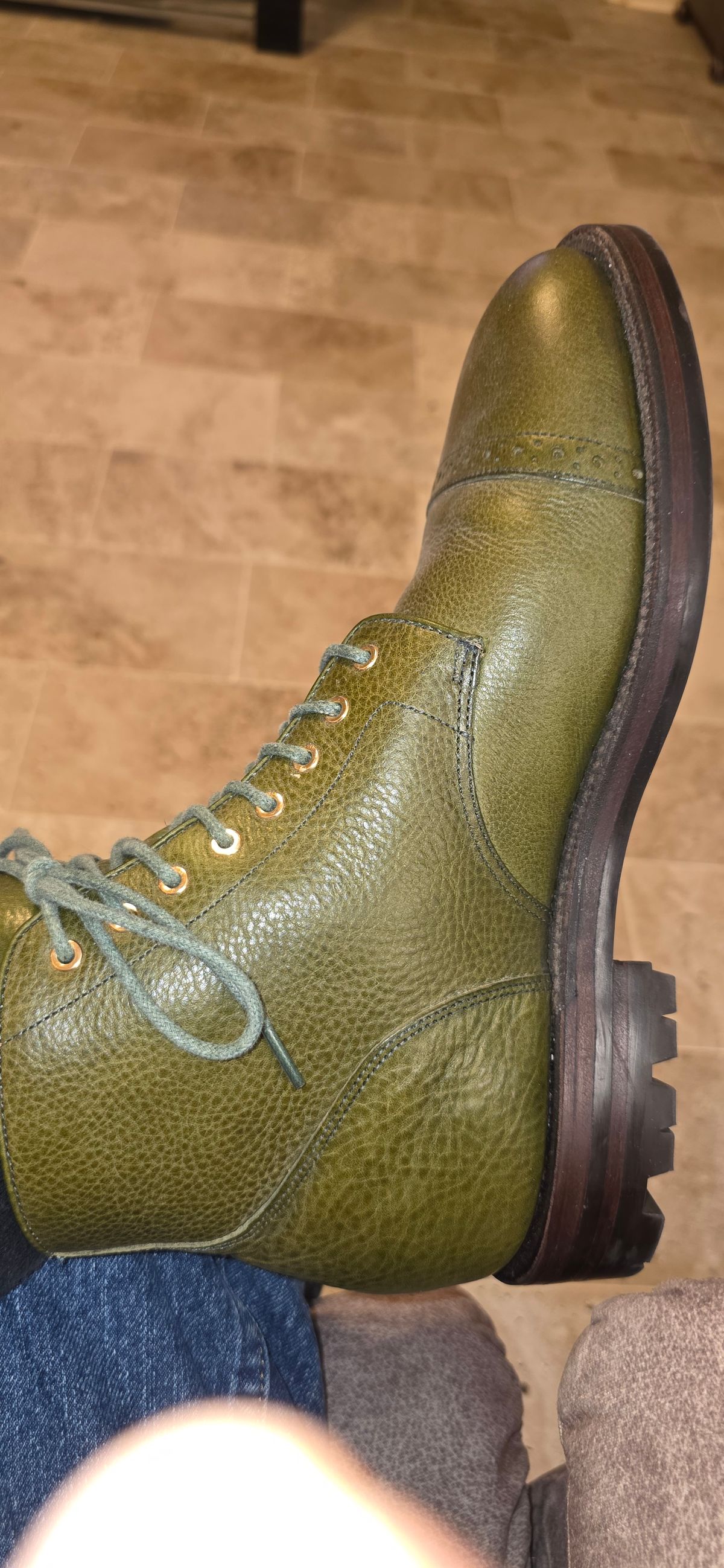 Photo by mknewman on August 9, 2025 of the Grant Stone Garrison Boot in Badalassi Carlo Oliva Minerva Box.