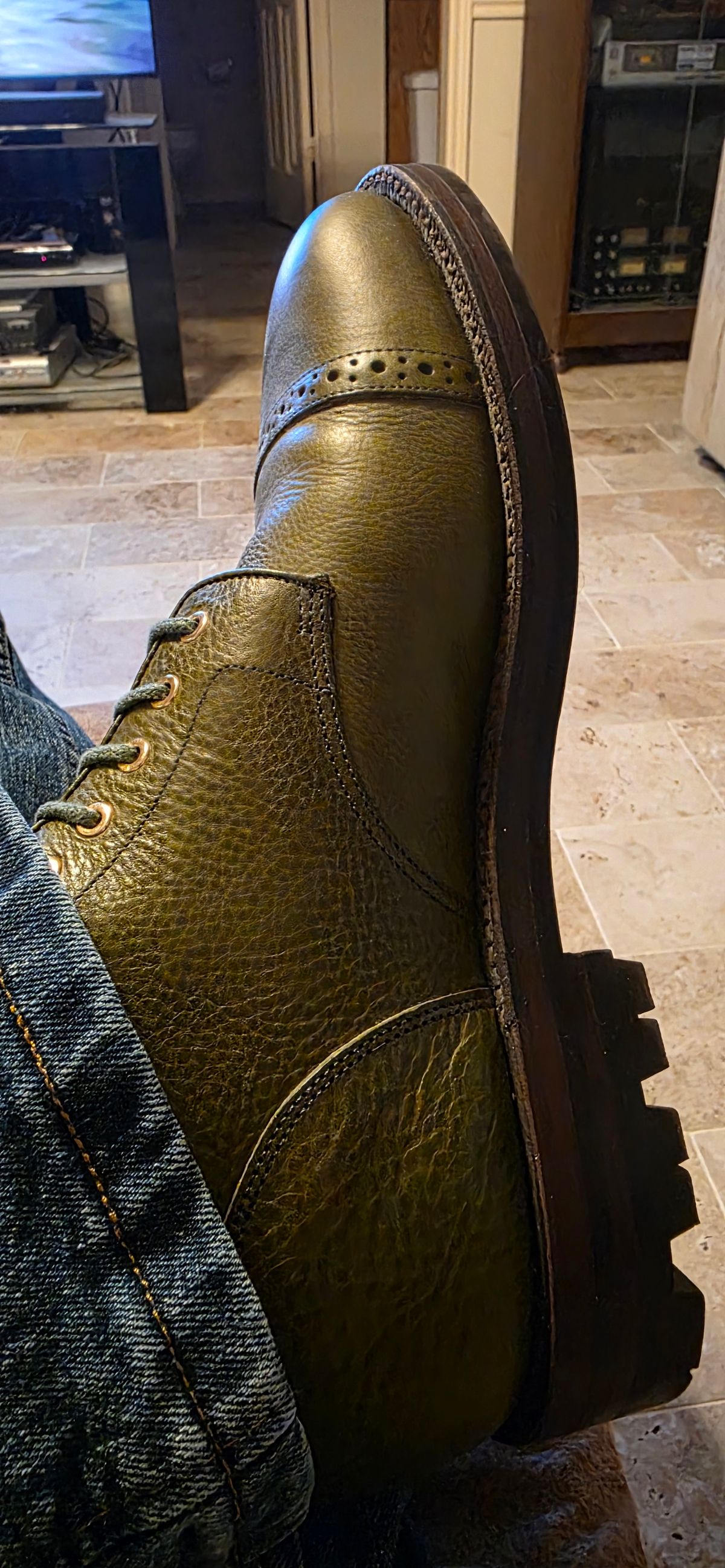 Photo by mknewman on October 21, 2025 of the Grant Stone Garrison Boot in Badalassi Carlo Oliva Minerva Box.