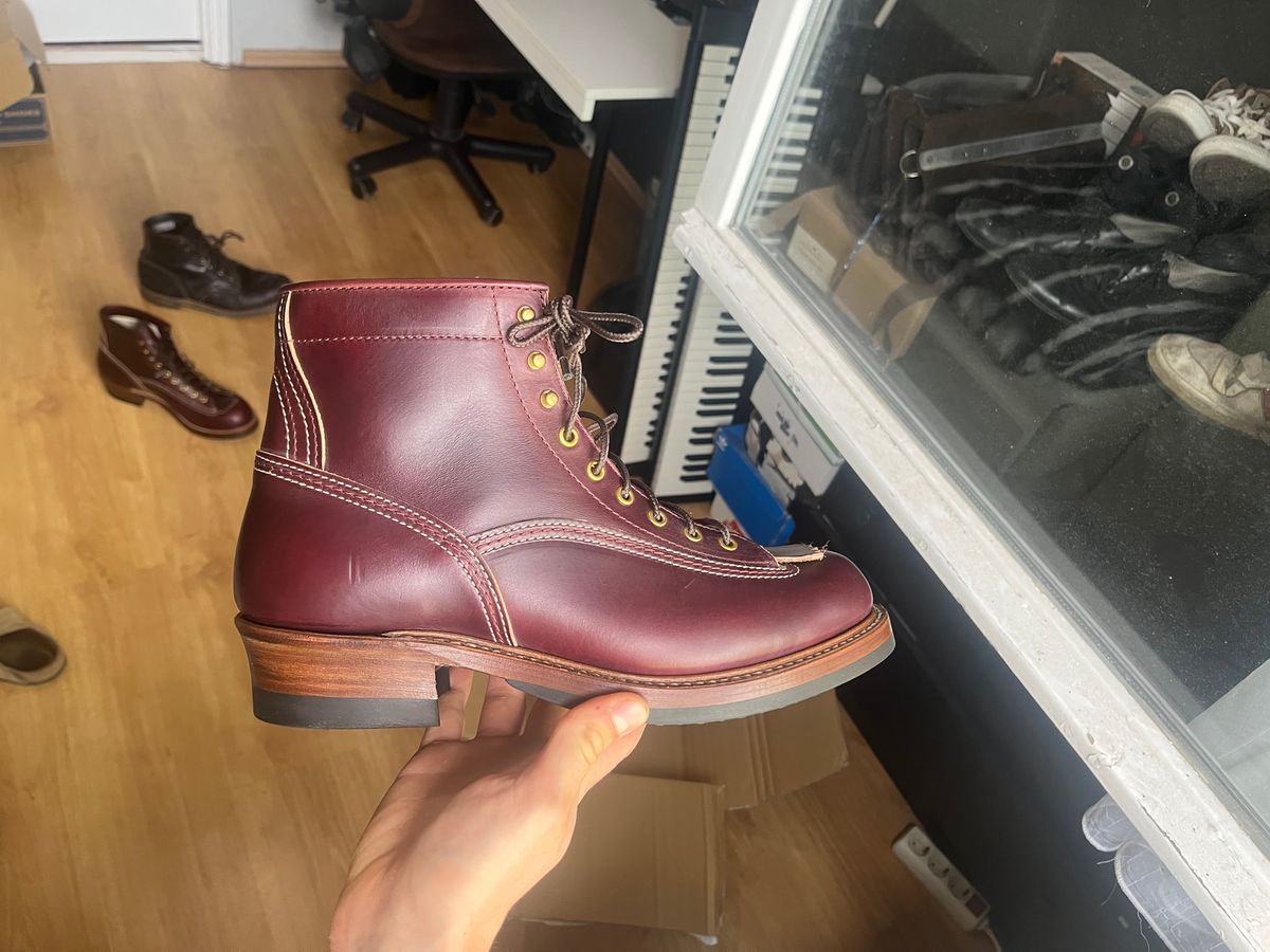 Photo by ambulambu on June 18, 2026 of the John Lofgren Donkey Puncher Boots in Horween Burgundy Chromexcel.