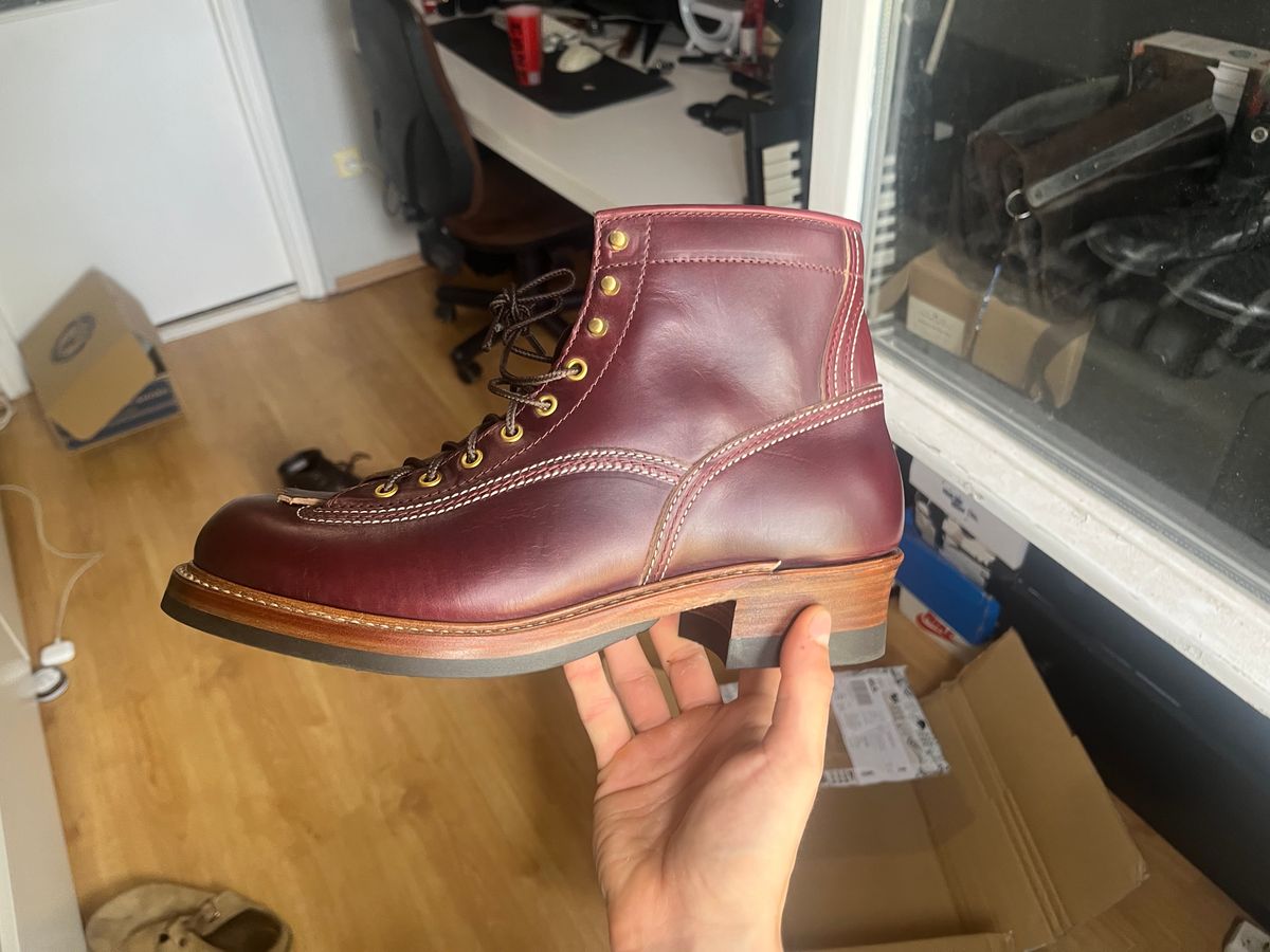 Photo by ambulambu on June 18, 2026 of the John Lofgren Donkey Puncher Boots in Horween Burgundy Chromexcel.