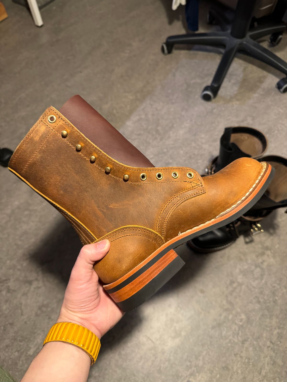 Photo by Sebekhetep on February 14, 2024 of the Nicks Officer in Horween Orange Predator.