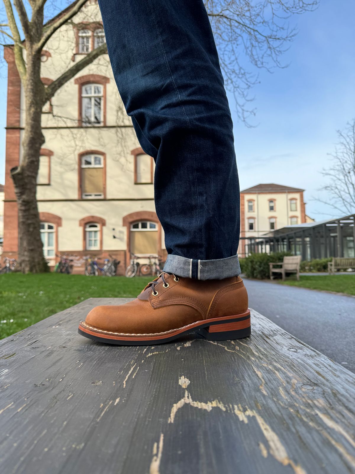 Photo by Sebekhetep on February 15, 2024 of the Nicks Officer in Horween Orange Predator.