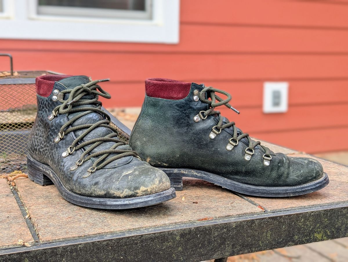 Photo by ArnoShoes on April 9, 2026 of the Arno Hiker in Conceria Cloe Dark Green Reverse Culatta.