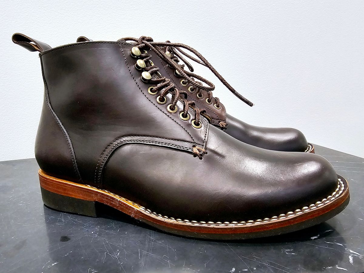 Photo by LeeRoss on October 30, 2024 of the Al's Attire Hand Made Type 1 Service Boot in Horween Brown Chromexcel Horsehide.