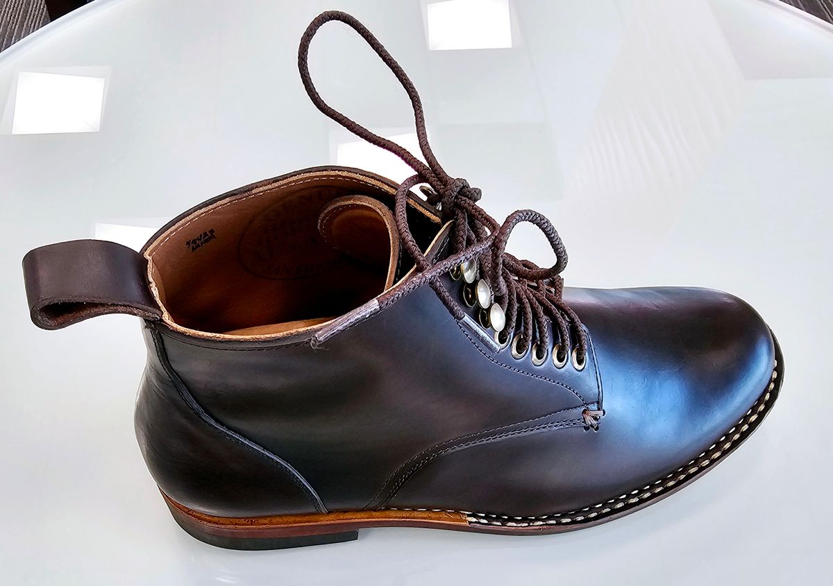 Photo by LeeRoss on November 1, 2024 of the Al's Attire Hand Made Type 1 Service Boot in Horween Brown Chromexcel Horsehide.