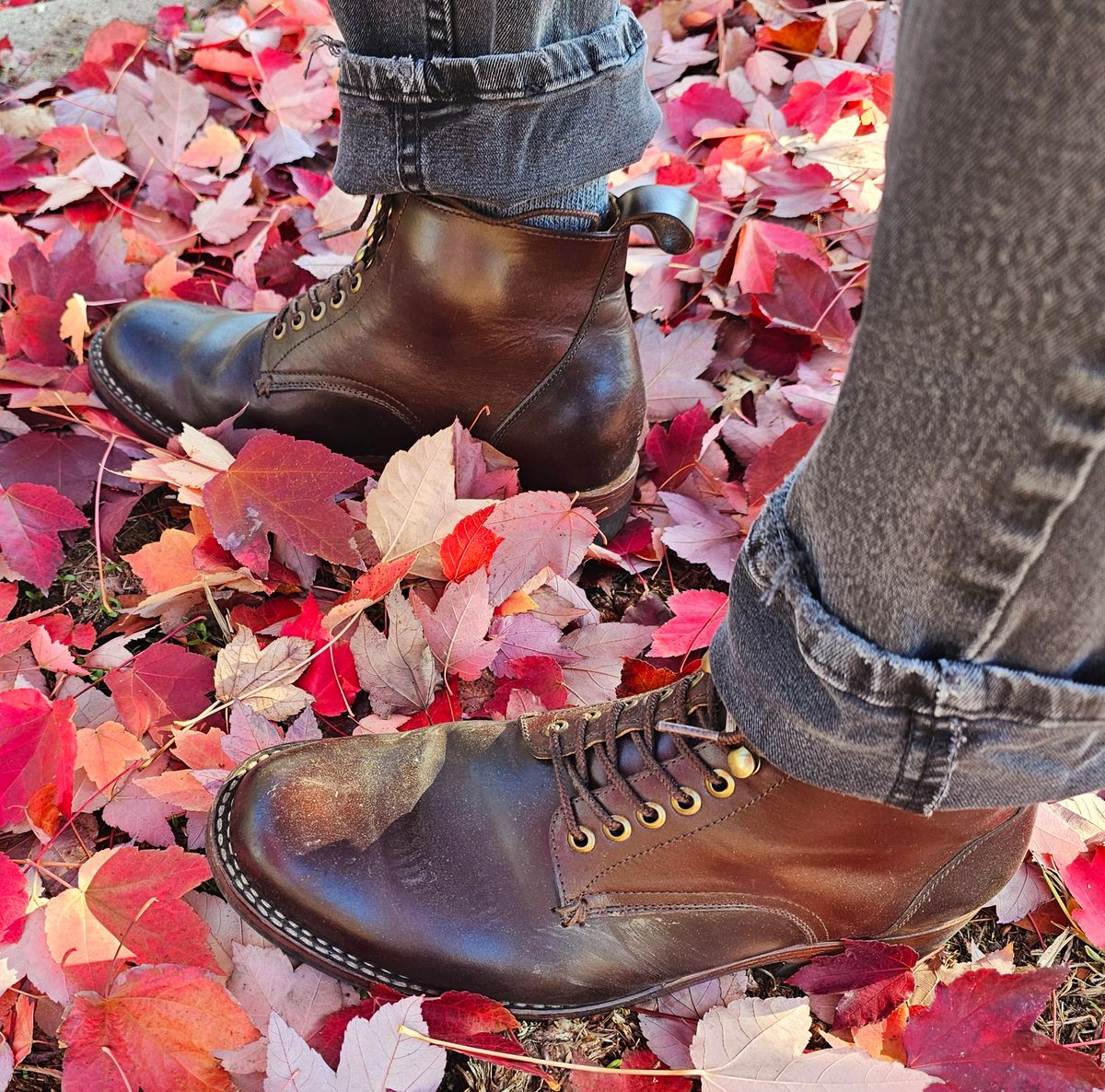 Photo by LeeRoss on December 2, 2024 of the Al's Attire Hand Made Type 1 Service Boot in Horween Brown Chromexcel Horsehide.