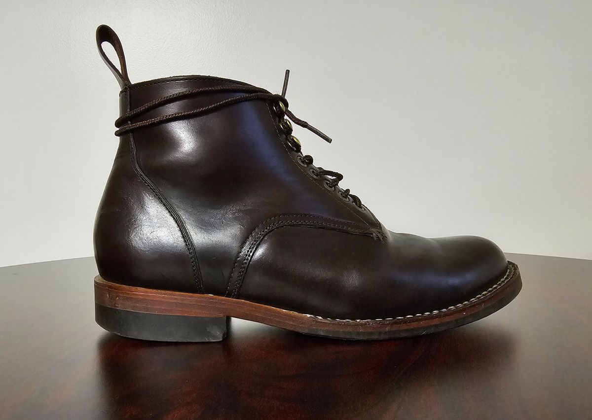Photo by LeeRoss on December 5, 2024 of the Al's Attire Hand Made Type 1 Service Boot in Horween Brown Chromexcel Horsehide.