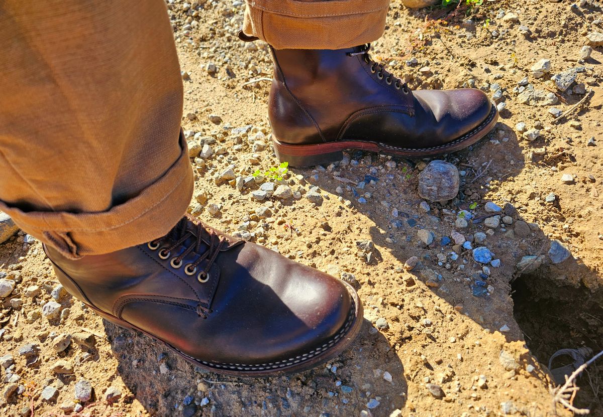 Photo by LeeRoss on January 9, 2025 of the Al's Attire Hand Made Type 1 Service Boot in Horween Brown Chromexcel Horsehide.