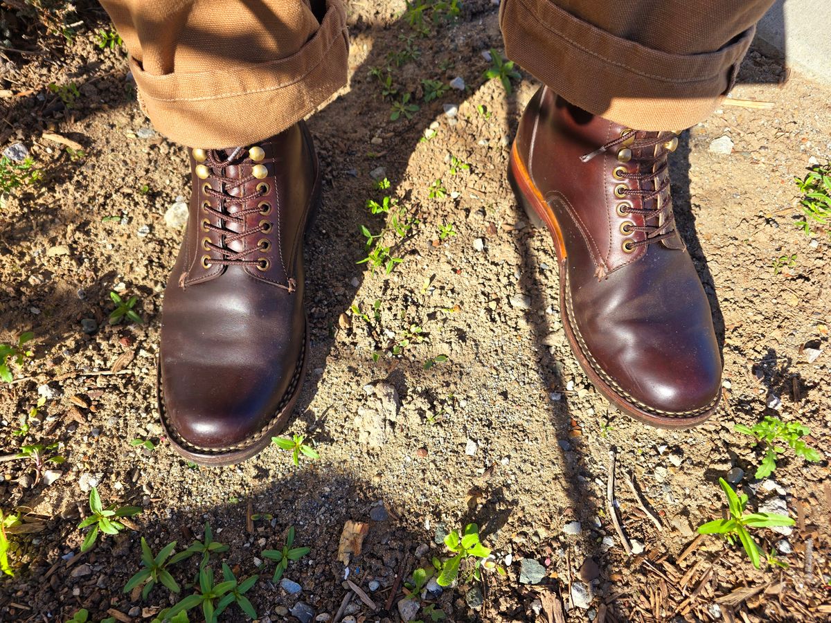 Photo by LeeRoss on January 13, 2025 of the Al's Attire Hand Made Type 1 Service Boot in Horween Brown Chromexcel Horsehide.