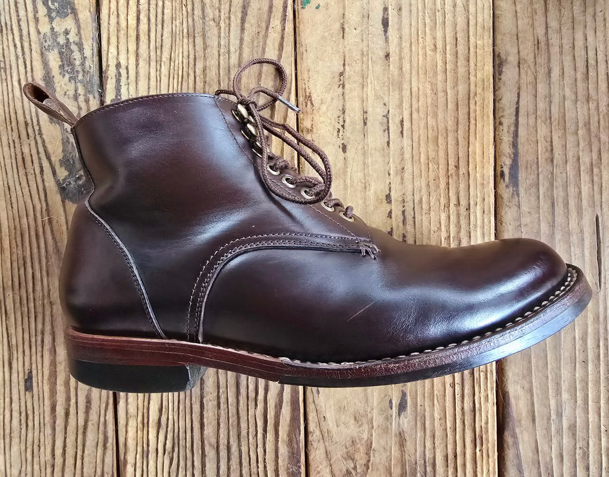 Photo by LeeRoss on February 1, 2025 of the Al's Attire Hand Made Type 1 Service Boot in Horween Brown Chromexcel Horsehide.