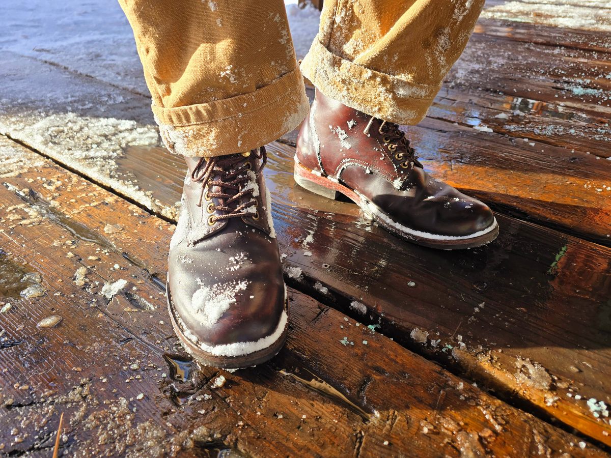 Photo by LeeRoss on February 8, 2025 of the Al's Attire Hand Made Type 1 Service Boot in Horween Brown Chromexcel Horsehide.