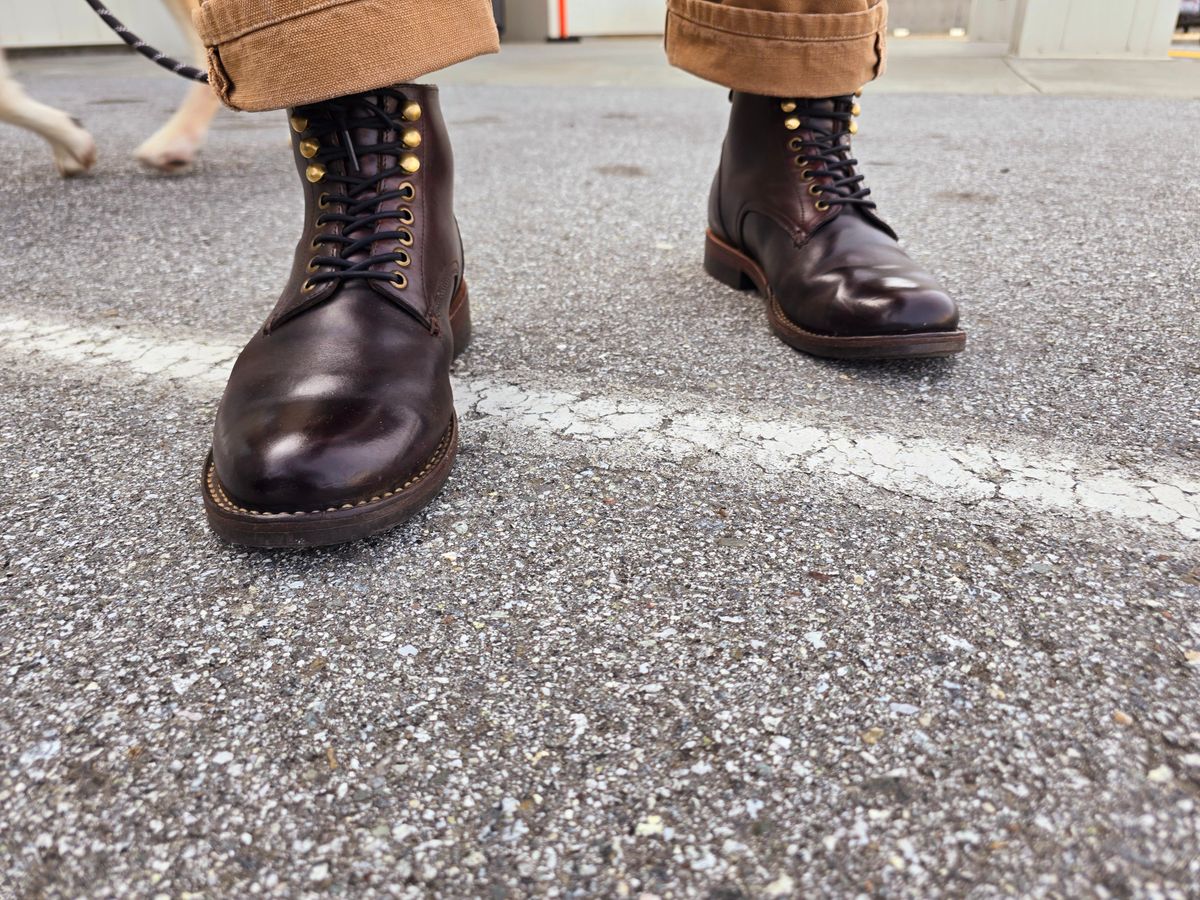Photo by LeeRoss on March 19, 2025 of the Al's Attire Hand Made Type 1 Service Boot in Horween Brown Chromexcel Horsehide.