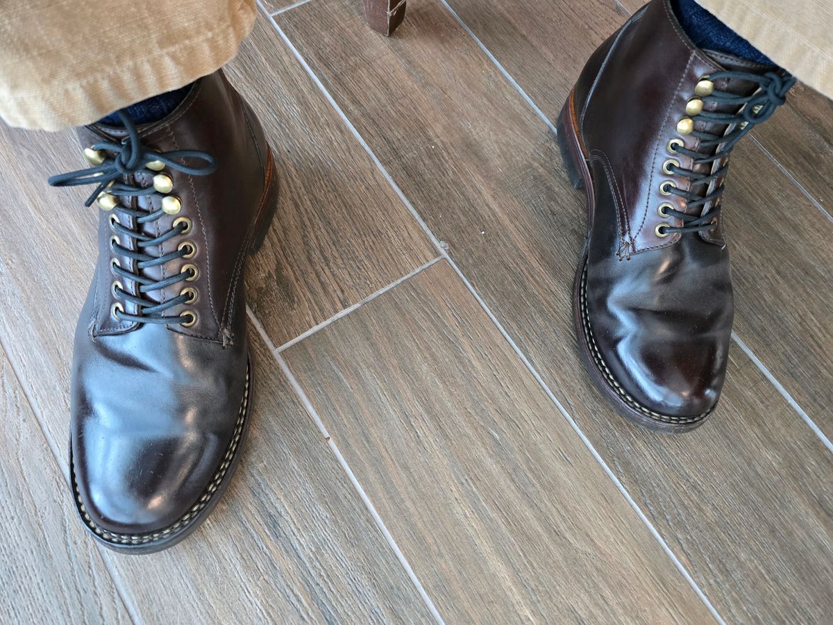 Photo by LeeRoss on June 24, 2025 of the Al's Attire Hand Made Type 1 Service Boot in Horween Brown Chromexcel Horsehide.