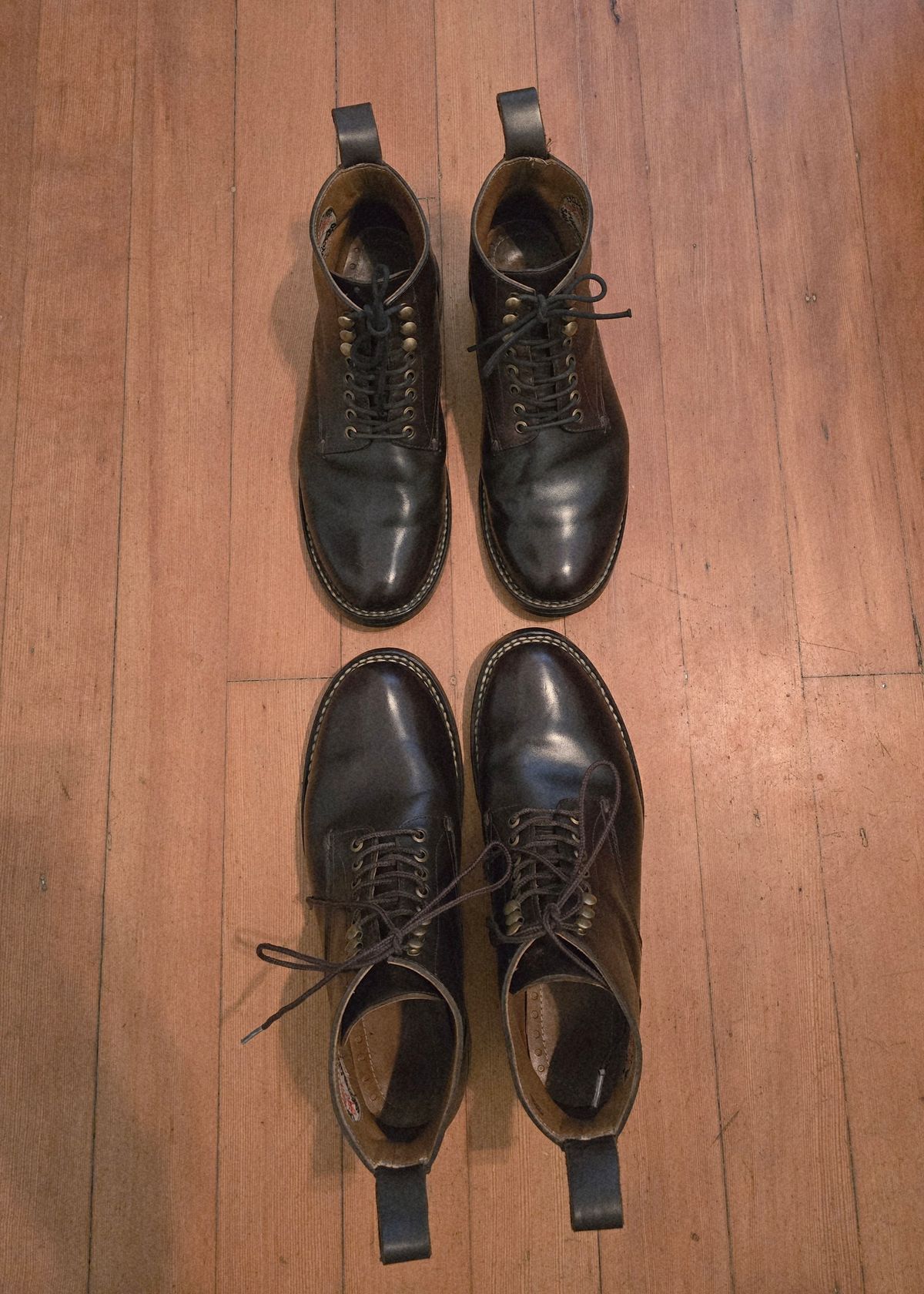 Photo by LeeRoss on July 7, 2025 of the Al's Attire Hand Made Type 1 Service Boot in Horween Brown Chromexcel Horsehide.