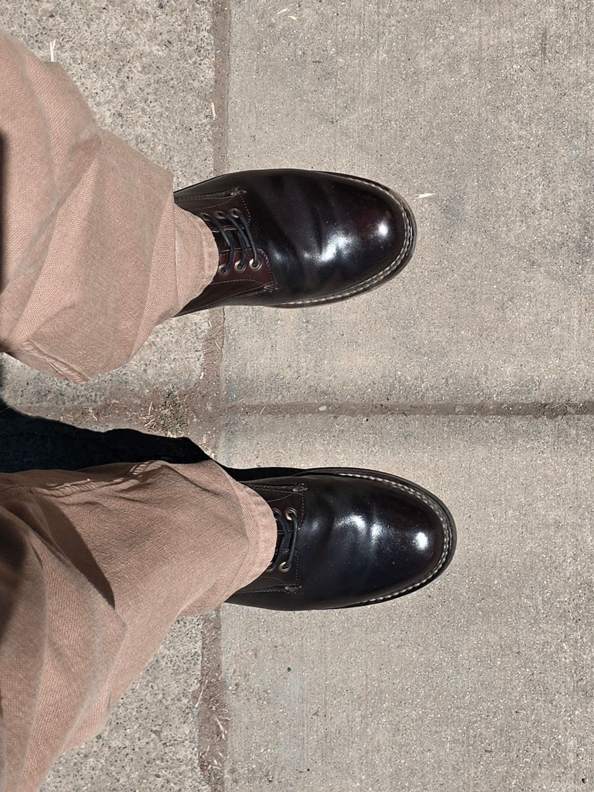 Photo by LeeRoss on July 17, 2025 of the Al's Attire Hand Made Type 1 Service Boot in Horween Brown Chromexcel Horsehide.
