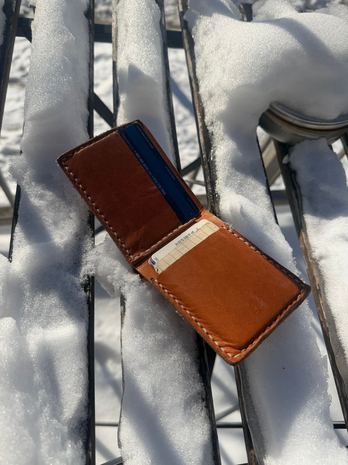 Photo by nitrocelluloseballoon on December 4, 2025 of the Self-Made Bifold Wallet in English Bridle Tan.